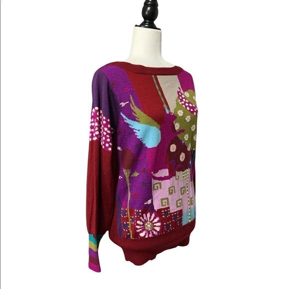 Chacok France Dulcy 100% Wool Multicolor Cat Sweater Boatneck - Picture 2 of 8